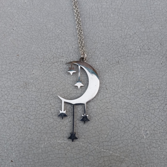 goth Jewelry - Stainless Steel Moon Star Necklace NWT